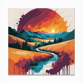 The wide, multi-colored array has circular shapes that create a picturesque landscape 8 Canvas Print