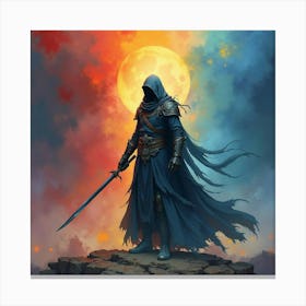 Soul Warrior In A Colorful Watercolor Realm Of Dark Magic 1 Canvas Print