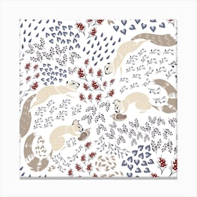 Squirrel Pattern I Square Canvas Print