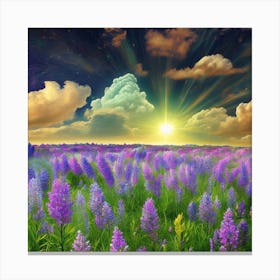 Purple Flowers In A Field Canvas Print