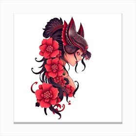 Asian Girl With Red Flowers Canvas Print