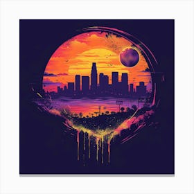 Realistic, Vector Splash Art, Concept, Los Angeles Lakers Brand Logo, Ball Silhouette, Hyper Realistic Details, City Background, Iconic Landmarks, Flat Vector, Iconic, Logocore, Dreamscape, Vibes, Never Befo Canvas Print