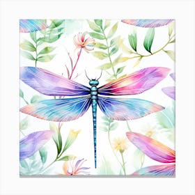 Watercolor Dragonfly Pattern Canvas Print