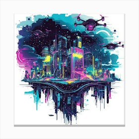 Futuristic City.Generated AI. Wall Art Print 4 Canvas Print