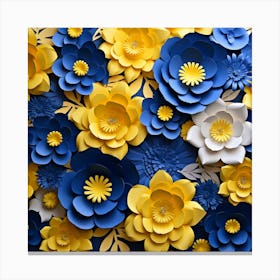 Blue And Yellow Paper Flowers 1 Canvas Print