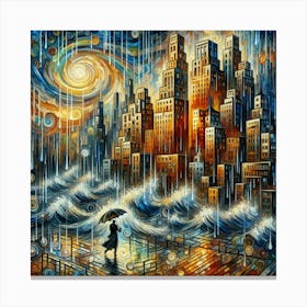 Rainy City,Rainy Blues Canvas Print