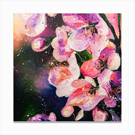 Blooming Pink Flowers Branch Art Oil Painting Canvas Print