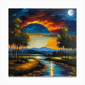 Moonlight Over The River Canvas Print