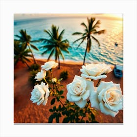 White Roses On The Beach2 1 Canvas Print