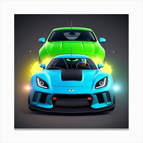 Two Racing Cars On A Dark Background Canvas Print