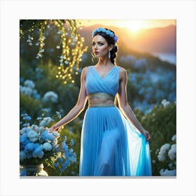 Beautiful Young Woman In Blue Dress Canvas Print