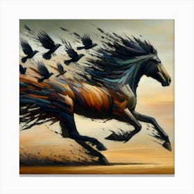 Horse Running With Birds Canvas Print