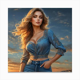 Beautiful Woman In Blue Jeans Canvas Print