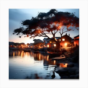 Fishing Village At Dusk Canvas Print