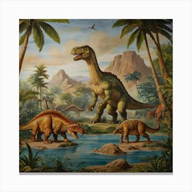 Dinosaurs In The Jungle 3 Canvas Print