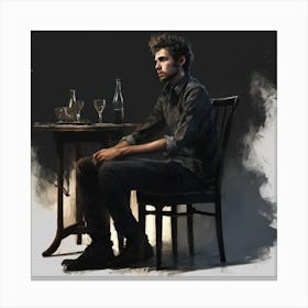 Man Sitting At A Table Canvas Print