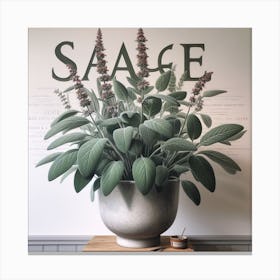 Sage Plant in a Pot: A Realistic Painting of a Herb with Details and Textures Canvas Print
