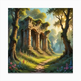 Ruins In The Forest Paintings Art Print 1 Canvas Print