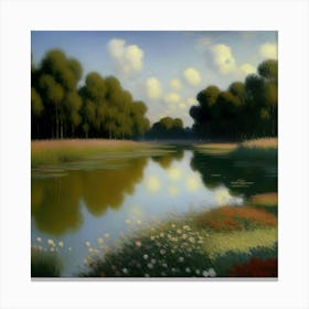 Pond With Flowers Canvas Print