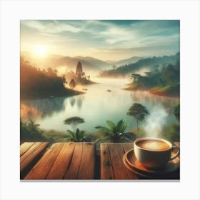 Morning Coffee By The Lake Wall Print Art A Tranquil And Picturesque Scene Perfect For Adding A Sense Of Peace And Relaxation To Any Coffee Lover S Space Canvas Print