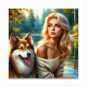 Girl And Her Dog 2 Canvas Print