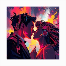 Futuristic Sci Fi Abstract Art Portraying Love, High Contrast And Low Key Lighting, Vibrant Complementary Colors, Balanced Tones, Deep Shadows, And Space Elements Canvas Print