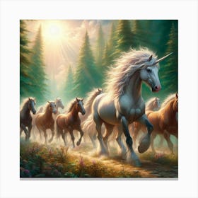 Unicorns In The Forest 5 Canvas Print