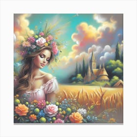 Girl In A Field Canvas Print