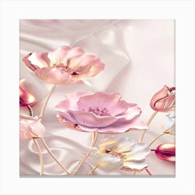 Pink Flowers On Silk Canvas Print