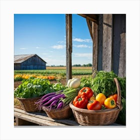 Assorted Vegetables In Peak Season Diverse Lush Greens Ripe Red Tomatoes Plump Purple Eggplants (1) Canvas Print