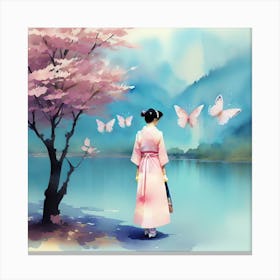 Asian Girl With Butterflies Canvas Print