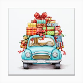 Blue Car With Presents Canvas Print