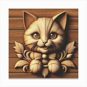 Smilling Kitten On Wooden Board Canvas Print