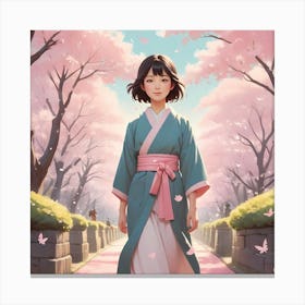 Asian Girl In Kimono Canvas Print