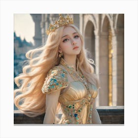 Beautiful Girl In A Golden Dress Canvas Print