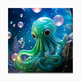 Photorealistic Cthulhu With Big Eyes Embracing Whimsy Adrift Amongst Large Iridescent Soap Bubbles Canvas Print