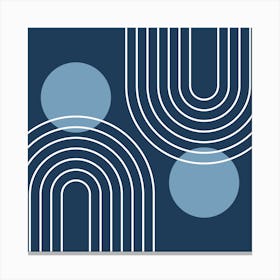 Mid Century Modern Geometric B19 In Navy Blue Shades (Rainbow And Sun Abstract) 02 Canvas Print