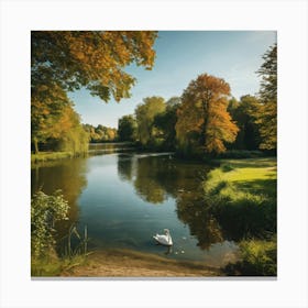 Swan By The Lake Canvas Print