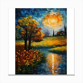 Moonlight Over A River Canvas Print