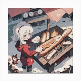 Hot Dog On A Grill Canvas Print