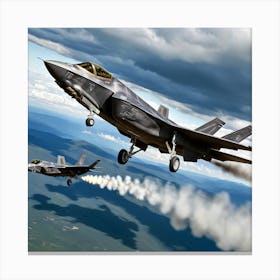 F35 Fighter Jet In A Dog Fight (2) Canvas Print