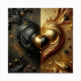 Black And Gold Heart Canvas Print