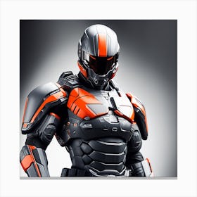 A Futuristic Warrior Stands Tall, His Gleaming Suit And Orange Visor Commanding Attention 15 Canvas Print