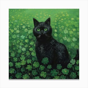 Black Cat In Shamrocks 1 Canvas Print