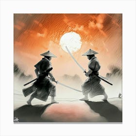 Samurai duel in the sunset  2 Canvas Print