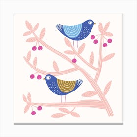 Two Folk Birds Square Canvas Print