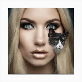 Portrait Of A Woman With A Cat Canvas Print