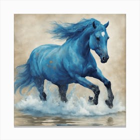 Blue Horse Running Canvas Print
