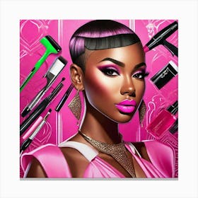 Black Woman With Makeup Brushes Canvas Print