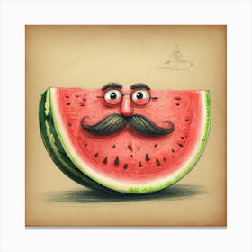 Watermelon With Mustache Canvas Print